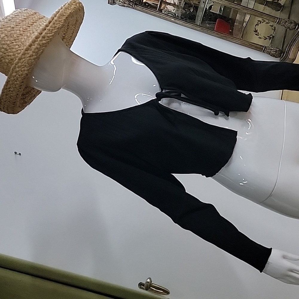Speechless Black Cropped Tie Cardigan Wrap Size XXL  Long Sleeve